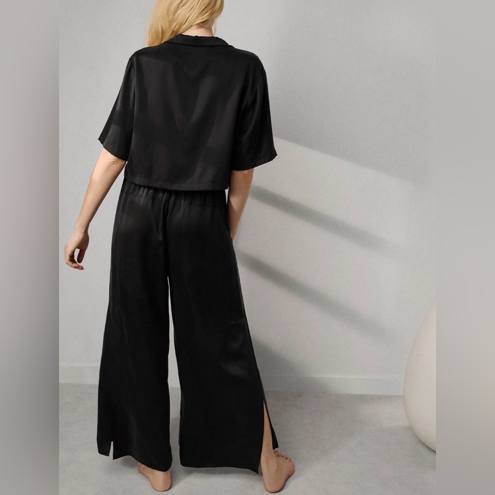 lunya Black Wide-Leg washable silk Lounge Pants